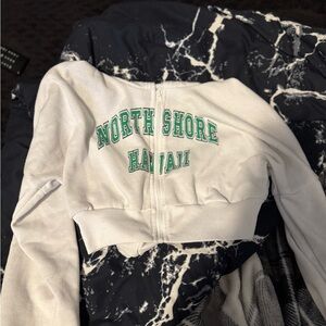 SHEIN White Hoodie with Green Lettering